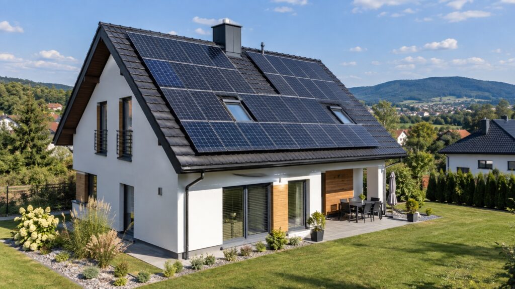 Koszt 1 kWh z fotowoltaiki: panele na dachu domu jednorodzinnego